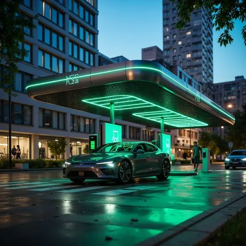 mercedes eqc,electric gas station,ev charging station,electric charging,forecourt,electric mobility,europcar,greenlights,karbovanets,green light,electric golf cart,sustainable car,supercharging,kamppi,filling station,light trails,zipcar,underground garage,green aurora,taxi stand