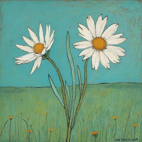 marguerite daisy,oxeye daisy,daisy flowers,white daisies,daisies,margueritte,blue daisies,australian daisies,barberton daisies,marguerite,common daisy,white cosmos,sun daisies,daisy flower,meadow daisy,chamomile in wheat field,daisylike,flower painting,shasta daisy,perennial daisy,Art,Artistic Painting,Artistic Painting 49