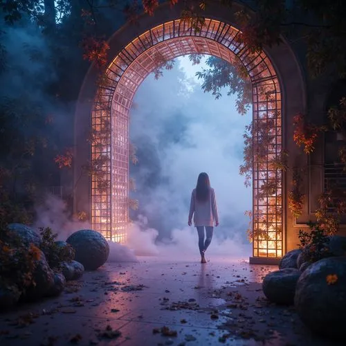 the mystical path,fantasy picture,heaven gate,gateway,pathway,the threshold of the house,archway,doorways,entrada,portals,mystical portrait of a girl,enchanted,photomanipulation,entranceways,photo manipulation,entering,passageway,dreamlands,wonderlands,wonderland