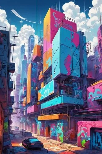 colorful city,cybercity,cybertown,urbanworld,microdistrict,fantasy city,futuristic landscape,cityscape,cloudstreet,cyberworld,city blocks,cityzen,megapolis,city trans,futurist,world digital painting,cyberscene,urban,cyberpunk,urban landscape,Conceptual Art,Graffiti Art,Graffiti Art 09