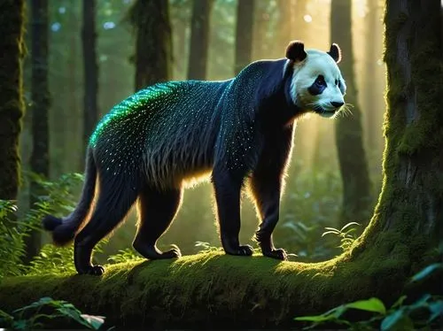 forest animal,giant panda,pandabear,anteater,anthropomorphized animals,giant anteater,mustelid,green animals,digital compositing,uintatherium,green aurora,madagascar,patrol,woodland animals,new world porcupine,panda,aaa,badger,chinese panda,panda bear,Photography,Artistic Photography,Artistic Photography 09