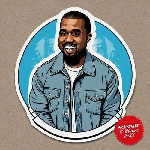 kanye west happy,a sticker with a graphic image of a man in a denim shirt,kayne,vector illustration,yeezus,vector art,vector graphic,donda,vector image,northwest,sticker,sportsticker,wests,denim backg