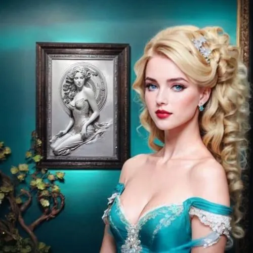 emile vernon,elsa,doll looking in mirror,cinderella,celtic woman,jasmine blue,mazarine blue,painter doll,valentine day's pin up,fantasy art,porcelain dolls,blonde girl with christmas gift,fantasy port