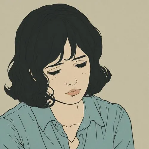 Show me the crying situations,the portrait is of a woman's face with black hair,farrokhzad,togawa,tatsuro,worried girl,yelang,mizuhara,ronstadt,kanno,phonogram,winona,mikiko,takiko,asako,depressed wom