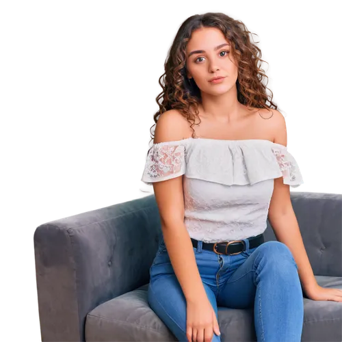 girl on a white background,girl sitting,sitting on a chair,women's clothing,portrait background,jeans background,woman sitting,girl in t-shirt,sitting,women clothes,sofa,menswear for women,young woman,relaxed young girl,teen,yellow background,seated,white background,product photos,leaving your comfort zone,Illustration,Realistic Fantasy,Realistic Fantasy 24