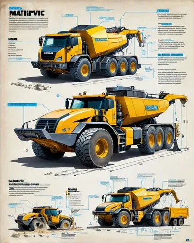 Architecture Sketch (industrial design of a Lunar excavator XCMG XE7000, powered by KOMATSU and CAT with notes on materials and measurements, in the style of infographic poster masterpiece of mechanic