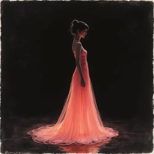 a floor-length dress,girl in a long dress,ballgown,siriano,evening dress,gown,Illustration,Paper based,Paper Based 30