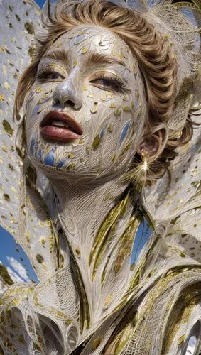 gold paint stroke,bodypainting,gold leaf,woman sculpture,bodypaint,the blonde in the river,artist's mannequin,marilyn,gold paint strokes,fractalius,facade painting,painted lady,botticelli,white lady,body painting,baroque angel,woman's face,the carnival of venice,decorative figure,gold foil art