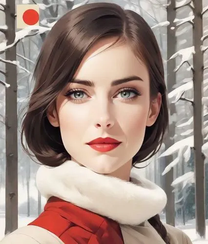 red coat,winter cherry,christmas woman,snow white,digital painting,world digital painting,retro christmas girl,winter background,snow cherry,the snow queen,red lips,fashion illustration,wintry,snow scene,christmas girl,red magnolia,winter rose,winter,christmas angel,suit of the snow maiden,Digital Art,Poster