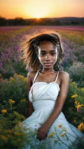 mahdawi,girl in flowers,ethiopian girl,flower background,flower in sunset,field of flowers