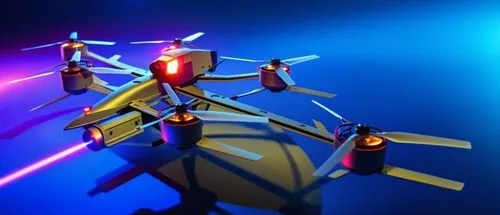 Laser cutter armed drone  firing purplish blue laser. Night. Sleek Aerodynamic ,cyberrays,lightcraft,electrique,hvdc,electricity pylon,mini drone,electric tower,multirotor,eletricas,photodiodes,eletri