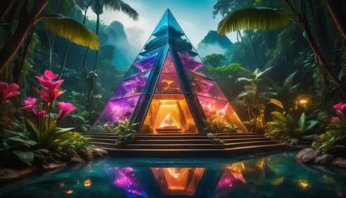 diamond lagoon,terrarium,shambhala,triangles background,biopiracy,temples,Photography,General,Cinematic