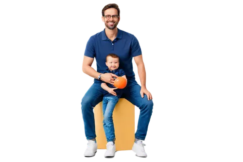 Happy father, smiling face, beard, glasses, casual wear, polo shirt, dark jeans, sneakers, holding baby, gentle hands, warm sunlight, shallow depth of field, soft focus, heartwarming moment, natural p