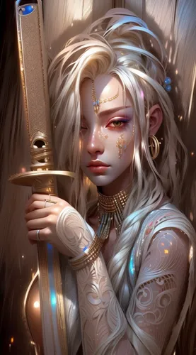 fantasy portrait,light bearer,female warrior,elven,bansuri,joan of arc,torch-bearer,dagger,fantasy art,paladin,lux,elza,fantasy warrior,fae,swordswoman,silversmith,shiva,scepter,bow and arrows,tiber riven