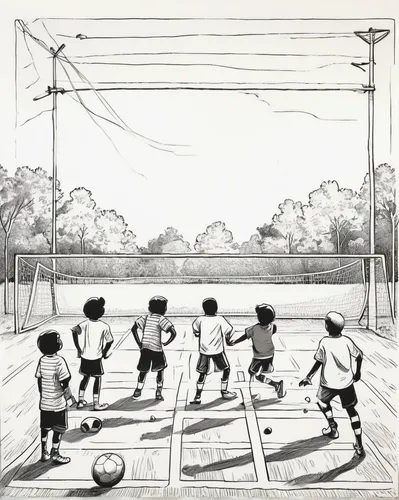 children's soccer,futebol de salão,futsal,street football,recess,corner ball,volleyball net,youth sports,footvolley,little league,volley,soccer field,outdoor basketball,handball,kids illustration,wall & ball sports,football pitch,baseball drawing,volleyball,soccer world cup 1954,Illustration,Black and White,Black and White 10