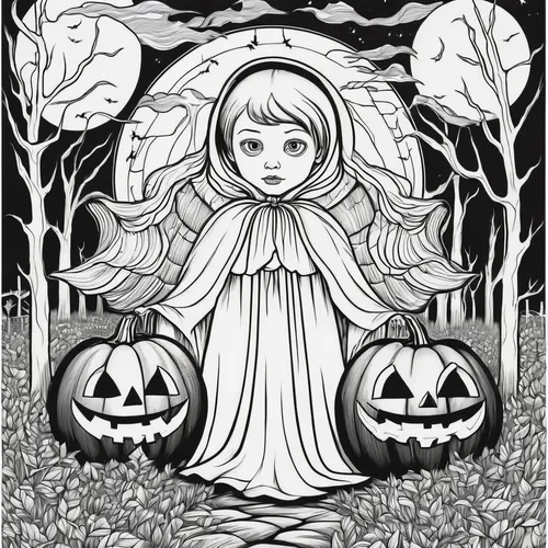 halloween line art,halloween illustration,coloring pages,halloween poster,coloring page,halloween vector character,halloween ghosts,coloring pages kids,weeping angel,halloween and horror,halloween background,halloween scene,halloween wallpaper,hallowe'en,pumpkin patch,ghost girl,white pumpkin,the witch,book illustration,pumpkin autumn,Illustration,Black and White,Black and White 18