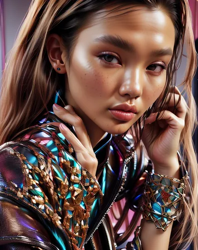 jeweled,janome chow,airbrushed,fashion illustration,oriental girl,fashion vector,inner mongolian beauty,han thom,oriental princess,metallic feel,asian vision,asian woman,embellished,asia girl,portrait background,tan chen chen,sci fiction illustration,chinese art,retouching,world digital painting