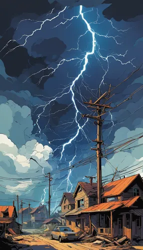 thunderstorm,thunderstorm mood,lightning storm,lightning bolt,lightning strike,thunderclouds,lightning,storm,san storm,thunderbolt,thundercloud,thunderheads,lightening,powerlines,a thunderstorm cell,electricity,stormy sky,thunderhead,bolts,telephone pole,Conceptual Art,Fantasy,Fantasy 08