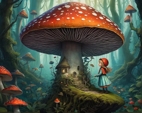 mushroom landscape,forest mushroom,mushroom island,amanita,forest mushrooms,mushrooms,toadstool,alice in wonderland,fairy forest,toadstools,mushroom type,tree mushroom,fly agaric,agaric,medicinal mushroom,mushroom hat,red fly agaric mushroom,mushroom,club mushroom,red fly agaric mushrooms,Illustration,Realistic Fantasy,Realistic Fantasy 05