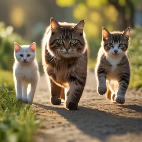 there are three cats that are walking together,cat family,cat pageant,thunderclan,catterns,riverclan,skyclan