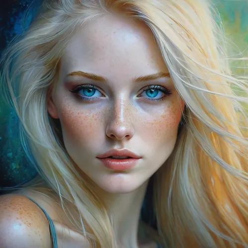 fantasy portrait,mystical portrait of a girl,fantasy art,blue eyes,girl portrait,romantic portrait,blonde woman,blond girl,blue eye,the blue eye,world digital painting,women's eyes,faery,oil painting on canvas,elsa,young woman,blonde girl,portrait of a girl,oil painting,golden eyes,Conceptual Art,Daily,Daily 32