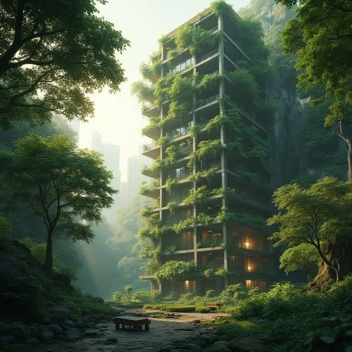 apartment block,forest house,apartment building,sedensky,house in the forest,apartment complex,jiangzhou,ecotopia,world digital painting,shaoming,residential tower,green living,green forest,verdant,greenforest,apartment blocks,asian architecture,building valley,tree house,high-rise building,Photography,General,Realistic