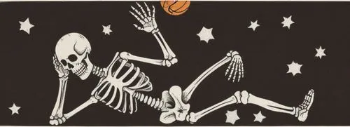 a skeleton basketball player in black with stars,vintage skeleton,skelly,corax,boney,skeletal,deforge