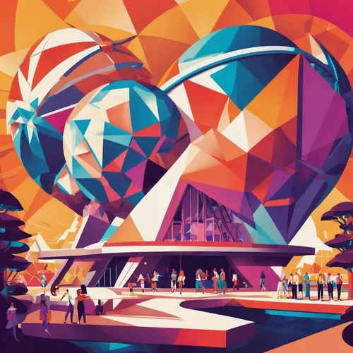 epcot ball,atomium,prism ball,sydney opera house,universal exhibition of paris,euro disney,epcot center,low poly,musical dome,olympiapark,lotus temple,shanghai disney,kaleidoscope website,tempodrom,low-poly,epcot,tomorrowland,paris clip art,sydney opera,tokyo disneyland,Illustration,Vector,Vector 17