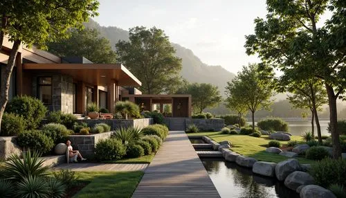 house by the water,render,3d rendering,landscape design sydney,streamwood,landscaped,3d rendered,renders,amanresorts,bungalows,3d render,houseboats,rendered,landscape designers sydney,summer cottage,sansar,resort,holiday villa,house with lake,landscaping