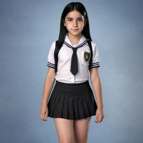 13 year old Latina girl, straight black hair, pale skin, medium breasts, medium ass, wearing a school girl outfit ,chiquititas,school skirt,a uniform,navya,elif,suhana,shiksha,clove,naira,miniskirted,