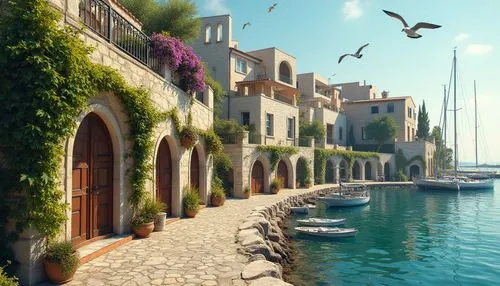 novigrad,mediterranean,portofino,desenzano,dubrovnic,house by the water,boat harbor,adriatic,greek islands,lake garda,italie,venetian,venedig,sapienza,waterfront,venice,waterfronts,paxos,greek island,nafpaktos,Photography,General,Realistic