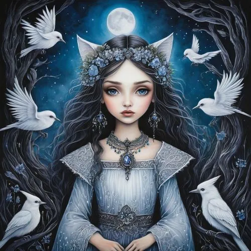 the snow queen,white rose snow queen,fairy queen,fairie,moonchild,faery,Illustration,Abstract Fantasy,Abstract Fantasy 14