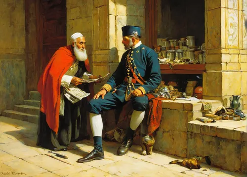 vendor,town crier,merchant,seller,pilgrims,conversation,street musicians,physician,tailor,academic dress,shoemaker,samaritan,the sale,itinerant musician,peddler,vendors,magistrate,musicians,military officer,valet,Art,Classical Oil Painting,Classical Oil Painting 42