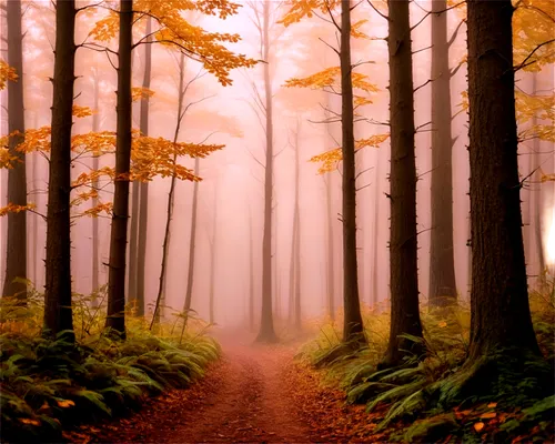 Brown forest, dense foliage, towering trees, autumn atmosphere, misty morning, golden light filtering through leaves, rustic wooden texture, earthy smell, shallow depth of field, warm color tone, cine