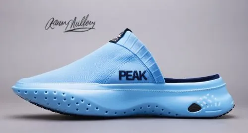 Sock upper slipper, ribbed collar, nylon logo patch "PEAK" name, foot logo on sole, gel accent sole, all light blue with white and navy color scheme ,PEAK sock slipper 2 ,feiyue,unc,mean bluish,pumare