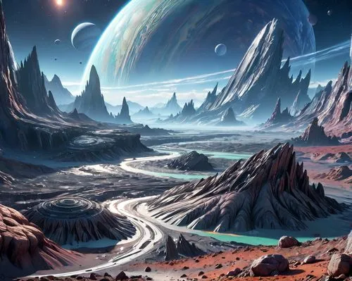 futuristic landscape,alien planet,lunar landscape,ice planet,alien world,fantasy landscape,barsoom,gliese,terraforming,homeworlds,terraformed,ringworld,extrasolar,exoplanet,exoplanets,macroscale,homeworld,offworld,farpoint,space art,Anime,Anime,General