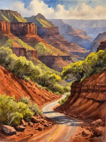 Road to Waimea Canyon by Michael Yeager,canyon,fairyland canyon,bright angel trail,street canyon,red canyon tunnel,desert landscape,desert desert landscape,grand canyon,arid landscape,red rock canyon,