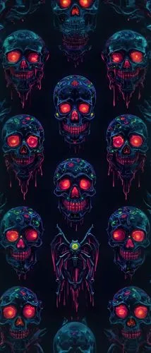 many different skulls on a black background,skulls,halloween wallpaper,halloween background,bandana background,skulls bones,scroll wallpaper