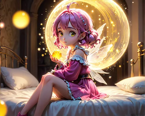 rem in arabian nights,acerola,fae,little girl fairy,fairy galaxy,rosa ' the fairy,fairy tale character,rosa 'the fairy,child fairy,spiral background,cg artwork,crystal ball,magical,luka,lux,fairy,fairy lanterns,tangled,libra,starlight,Anime,Anime,Cartoon