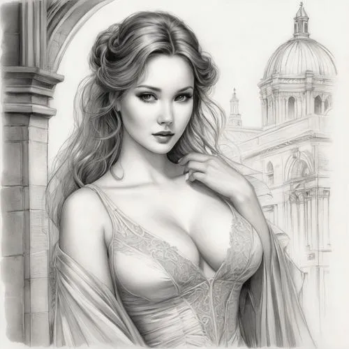 celtic woman,vergara,noblewoman,romantic portrait,disegno,messalina,decolletage,principessa,liliana,victorian lady,lucrezia,viveros,corsetry,venetia,poppea,margairaz,ariadne,proserpina,fantasy art,sulpicia,Illustration,Black and White,Black and White 30