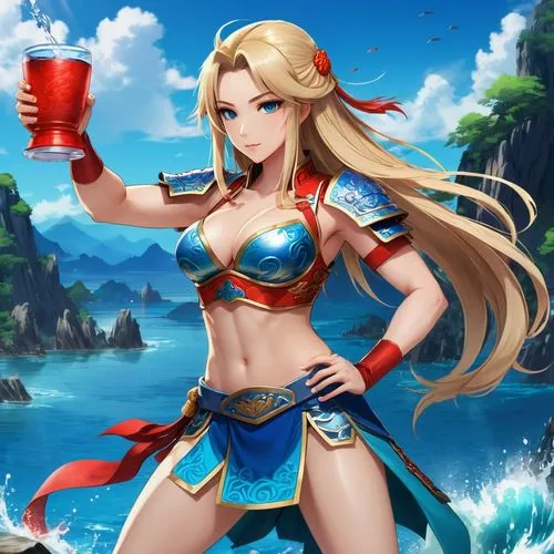 water cup,agua de valencia,holding cup,beer pong,tiki,barmaid,elza,alania,kos,water liles,ashitaba,poker primrose,nami,have a drink,sangria,mai tai,ferry,sanya,honolulu,monsoon banner,Illustration,Japanese style,Japanese Style 03