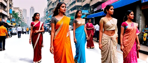 Mumbai cityscape, Indian architecture, ancient buildings, intricately carved facades, vibrant street life, busy traffic, colorful clothing, traditional sarees, modern skyscrapers, crowded streets, str