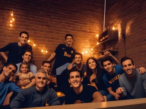 friends at home.
better cuality,a group of people posing for a picture with lights in the background,starkid,elenco,klapa,turma,this is the last company,graduados,group photo,best digital ad agency,gr