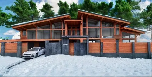 красивый пористый снег,this is a drawing of a car in front of a house,chalet,snow house,3d rendering,sketchup,wooden house,winter house,ski station,ski facility,chalets,dunes house,glickenhaus,ski res