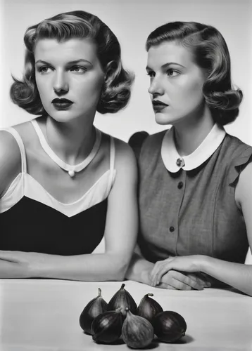 Write a dialogue between two characters discussing the symbolism of figs in Sylvia Plath's works, capturing their contemplative mood.,retro 1950's clip art,1940 women,retro women,vintage man and woman