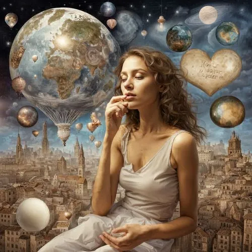 telephonic,woman holding a smartphone,world digital painting,woman thinking,communicator,cosmographer,copernican world system,telephony,telephones,cellular phone,dialers,fantasy picture,sci fiction illustration,astral traveler,astrologist,harmonia macrocosmica,cosmopolitanism,connected world,calling,dialer