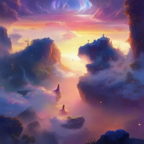 fantasy landscape,sea of clouds,purple landscape,fantasy picture,mushroom landscape,unicorn background,dreamland,above the clouds,landscape background,world digital painting,fantasy art,dream world,fantasia,fairy world,dusk background,futuristic landscape,eventide,an island far away landscape,high landscape,mystical,Illustration,Realistic Fantasy,Realistic Fantasy 01