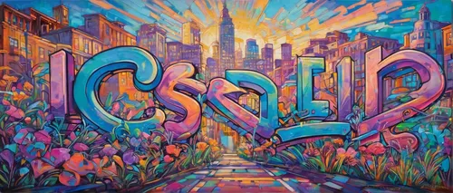 """""""Pastel Lights"""" 2013 OIL ON CANVAS by Erin Hanson ,colorful city,mural,graffiti,graffiti art,calypso,oasis,cassiopeia,capsule-diet pill,san francisco,osmo,psychedelic art,lsd,capital cities,c