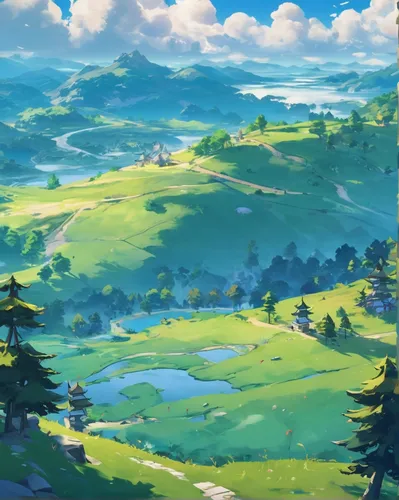 landscape background,mountain valley,salt meadow landscape,green valley,valley,mountain meadow,rolling hills,mountain plateau,mountain pasture,mountainous landscape,studio ghibli,alpine meadow,high landscape,mountain landscape,clover meadow,the landscape of the mountains,grassland,meadow landscape,grasslands,background images,Illustration,Vector,Vector 07