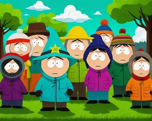 southpark,broflovski,cartman,forest workers,scribblenauts,villagers,poptropica,carolers,vector people,scarecrows,cartoon forest,parkas,townsfolk,park staff,groundstaff,retro cartoon people,eskimos,stick kids,carol singers,alpinists,Illustration,Abstract Fantasy,Abstract Fantasy 20